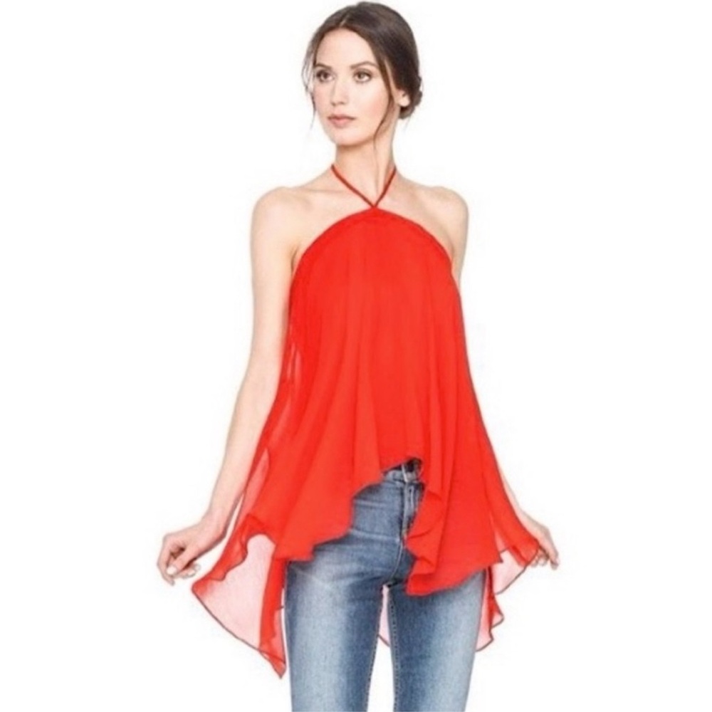 Alice + Olivia Red Silk Chiffon Halter Top - XS (Small)